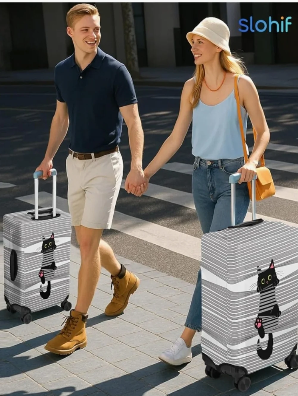 Luggage Cover for Suitcase Tsa Approved Protector Grey Cute Cat Striped Sz 24-27